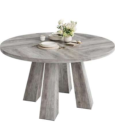 gaomon 47" Round Dining Table for 4-6, Wood Kitchen Table with Sturdy Base, Farmhouse