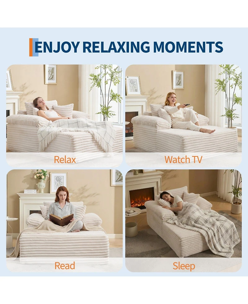 gaomon Corduroy Sleeper Sofa Bed Extra Large Indoor Chaise Lounge Soft Cloud Reading Chair Flexible Lounger for Living Room