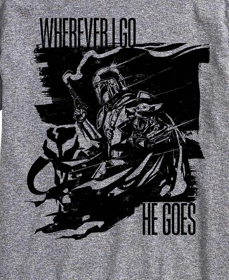 Airwaves Men's The Mandalorian & Grogu Wherever I Go Graphic T-Shirt