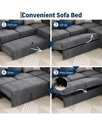 gaomon Chenille Fabric Sectional Couches with Pull-Out Bed and Large Storage for Living Room, Sturdy Wooden Frame Tool-Free Assembly