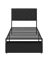 gaomon Set of 2 Twin Upholstered Metal Platform Bed Frame with Charging Station Headboard and Large Under Storage Drawers