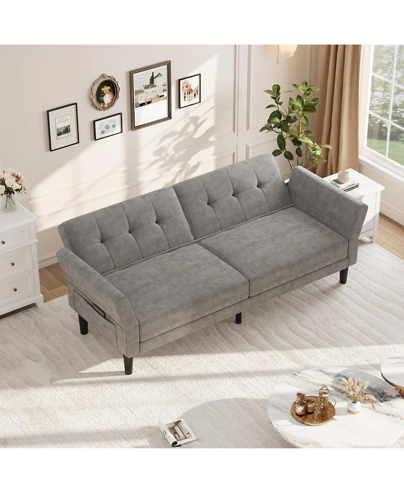 gaomon 89 Inches Convertible Sofa Bed, Modern Chenille Sleeper Sofa with Adjustable Backrest and Armrest, Deep Seat Futon Couch