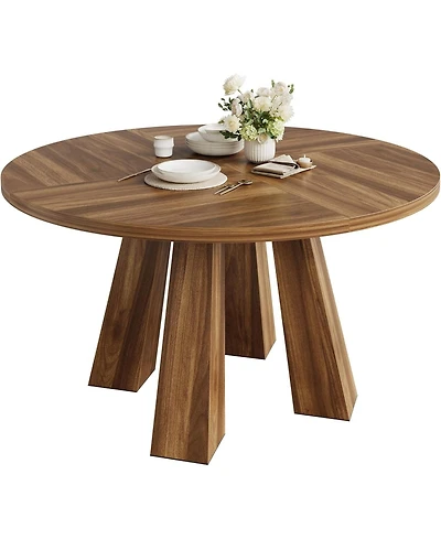 gaomon Round Dining Table for 4-6, Wood Kitchen Table with Sturdy Base, Farmhouse