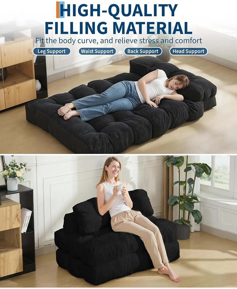 gaomon 3-in-1 Folding Sofa Bed, Convertible Single Futon Couch Bed with Back Support and Pillow