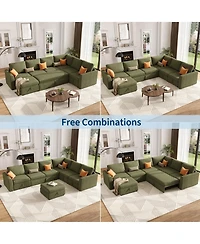 gaomon U-Shaped Corduroy Sectional Sleeper Sofa for Living Room – 7-Seater Modular Couch with Pull-Out Bed – Storage Ottoman