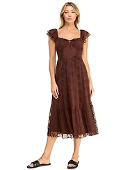Row A Juniors' Sweetheart-Neck Flutter-Sleeve Lace Dress