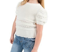 Rare Editions Girls' 2T-6X Crochet Knit Top and Bow Detail Rib Jeans, 2-Piece Set