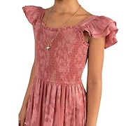 Rare Editions Girls' 7-14 Burnout Chiffon Smocked Sweetheart Neck Tiered Maxi Dress