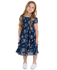 Rare Editions Girls' 4T-6X Printed Lurex Chiffon Puff Sleeve Tiered Midi Dress
