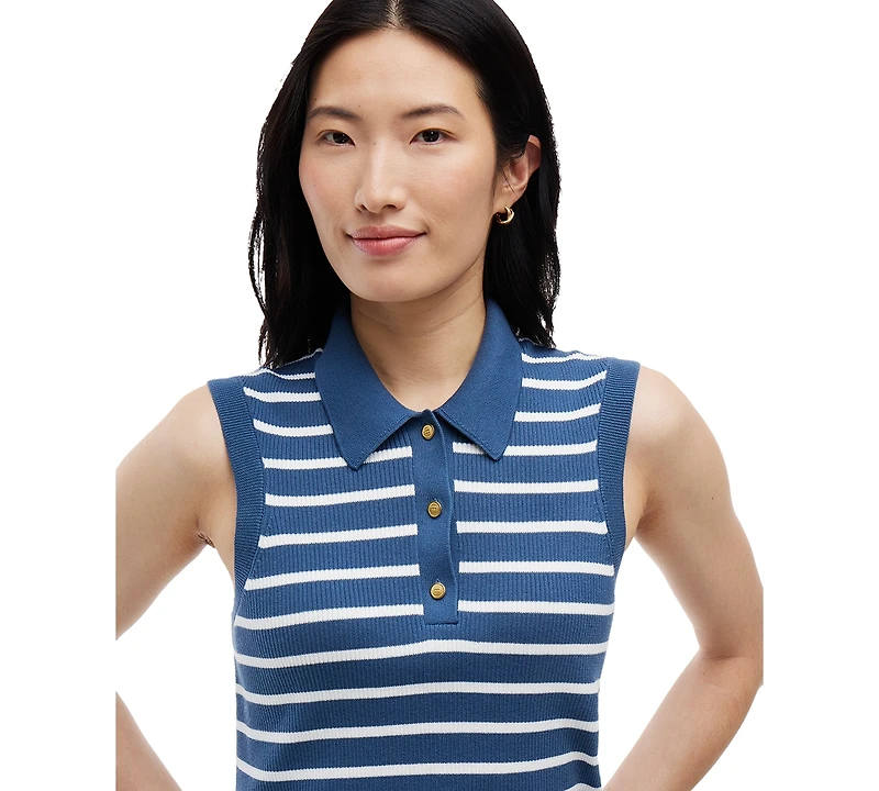 Tommy Hilfiger Women's Fine Gauge Polo Collar Sleeveless Sweater