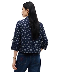 Tommy Hilfiger Women's Cropped Printed Roll-Tab Sleeve Shirt