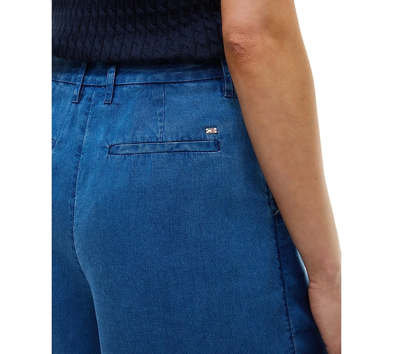 Tommy Hilfiger Women's High-Waisted Pleated Chambray Shorts, 5" Inseam