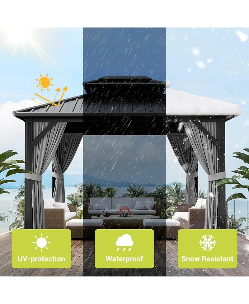 gaomon 10x10 Hardtop Gazebo with Netting and Curtains for All Weather, Metal Gazebo with Double Roof, Aluminum Alloy Frame