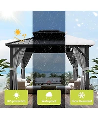 gaomon 10x10 Hardtop Gazebo with Netting and Curtains for All Weather, Metal Gazebo with Double Roof, Aluminum Alloy Frame
