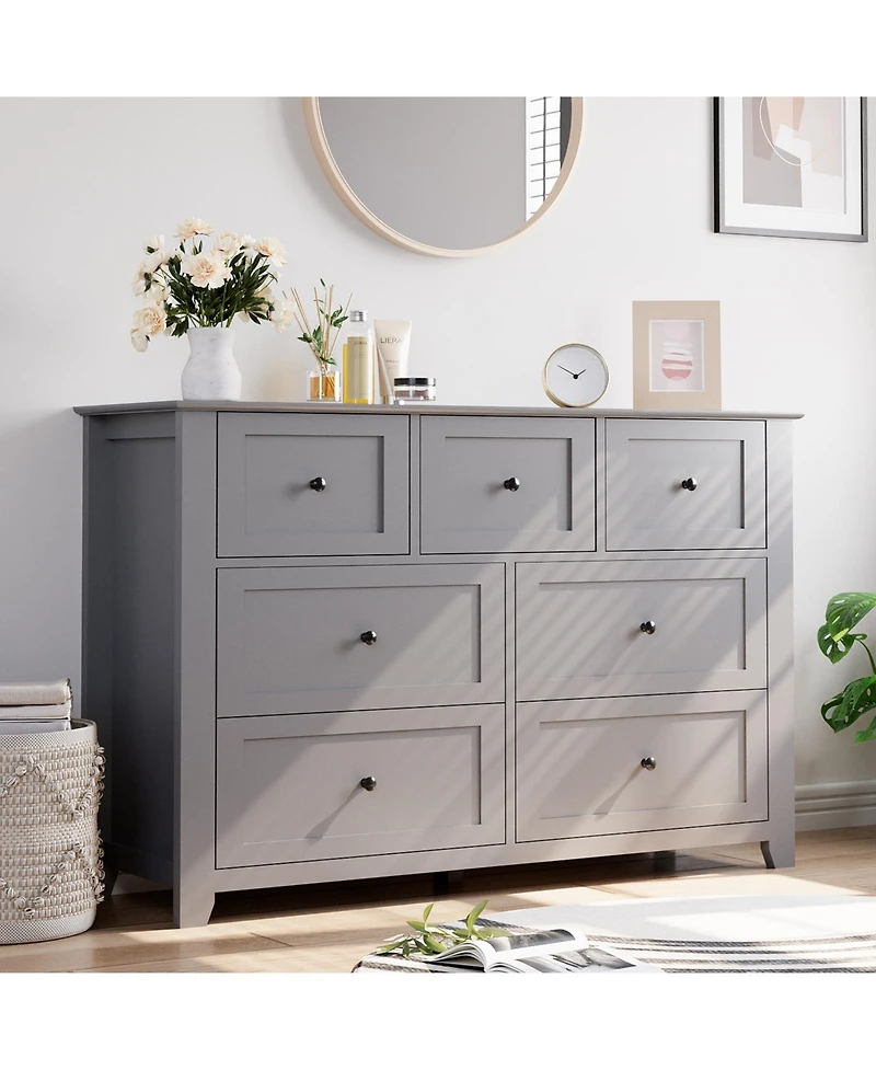 gaomon 2 Set of 7 Drawers Dresser for Bedroom, 54" Modern 7 Chest of Drawer Dresser, Storage Organizer with Drawers for Living Room, Hallway