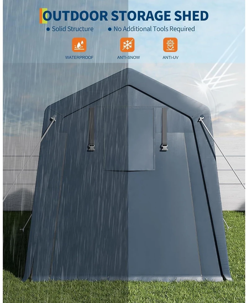 gaomon Portable Outdoor Storage Shed with Roll-Up Zipper Door and Vent, 240G Heavy-Duty Shelter Waterproof Pe Tarp, Uv-Resistant Carport