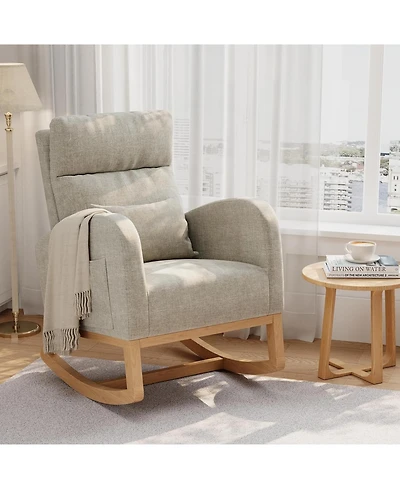 gaomon Linen Rocking Chair, Modern Nursery Glider Chair with Side Pockets and Pillow, Rocker Chair for Living Room Bedroom Nursing Room