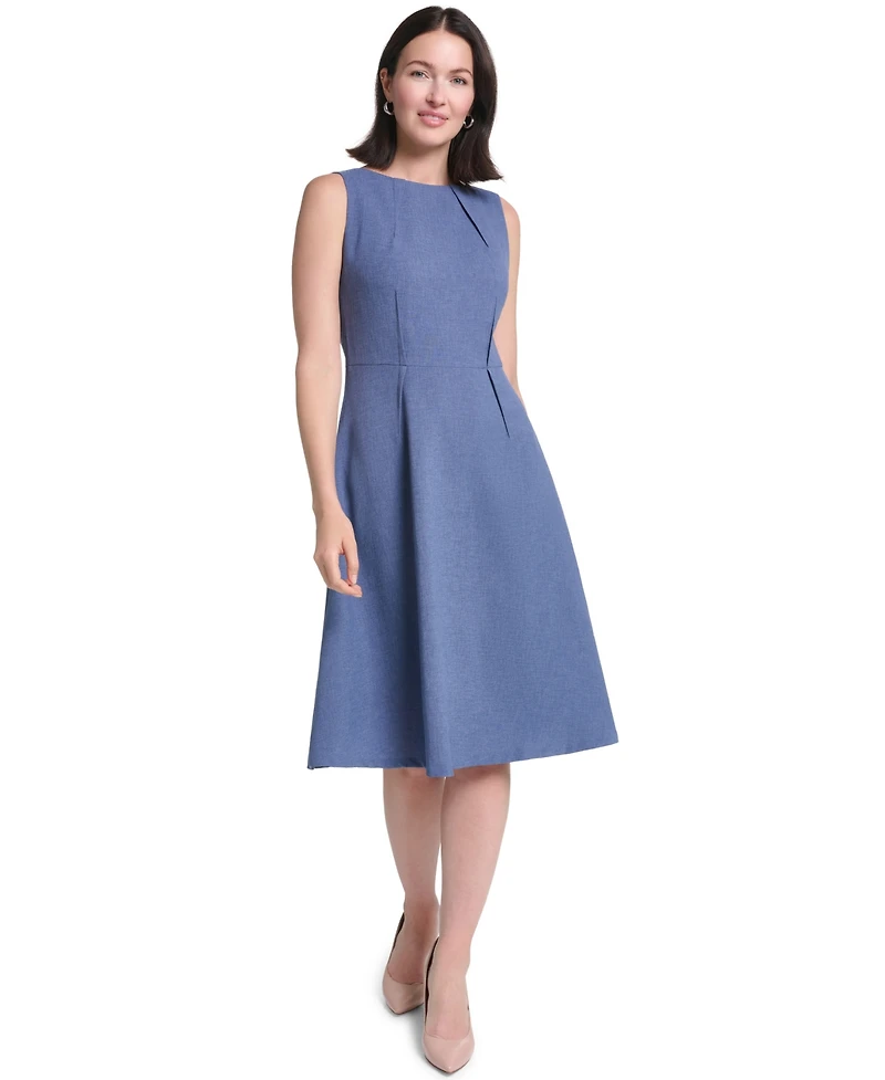 Calvin Klein Women's Textured Tencel Boat Neck Fit & Flare Dress