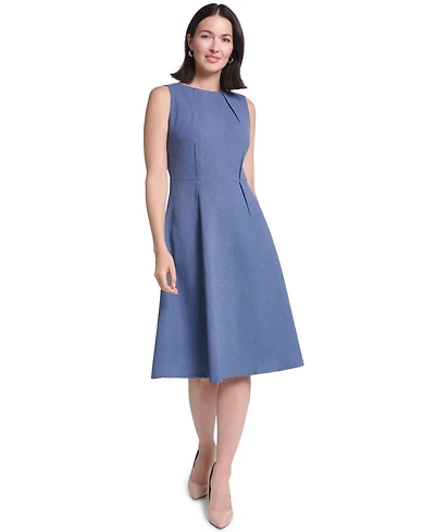 Calvin Klein Women's Textured Tencel Boat Neck Fit & Flare Dress