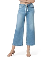 Flying Monkey Women's High Rise Trouser Fold Drawstring Crop Wide Leg Jeans