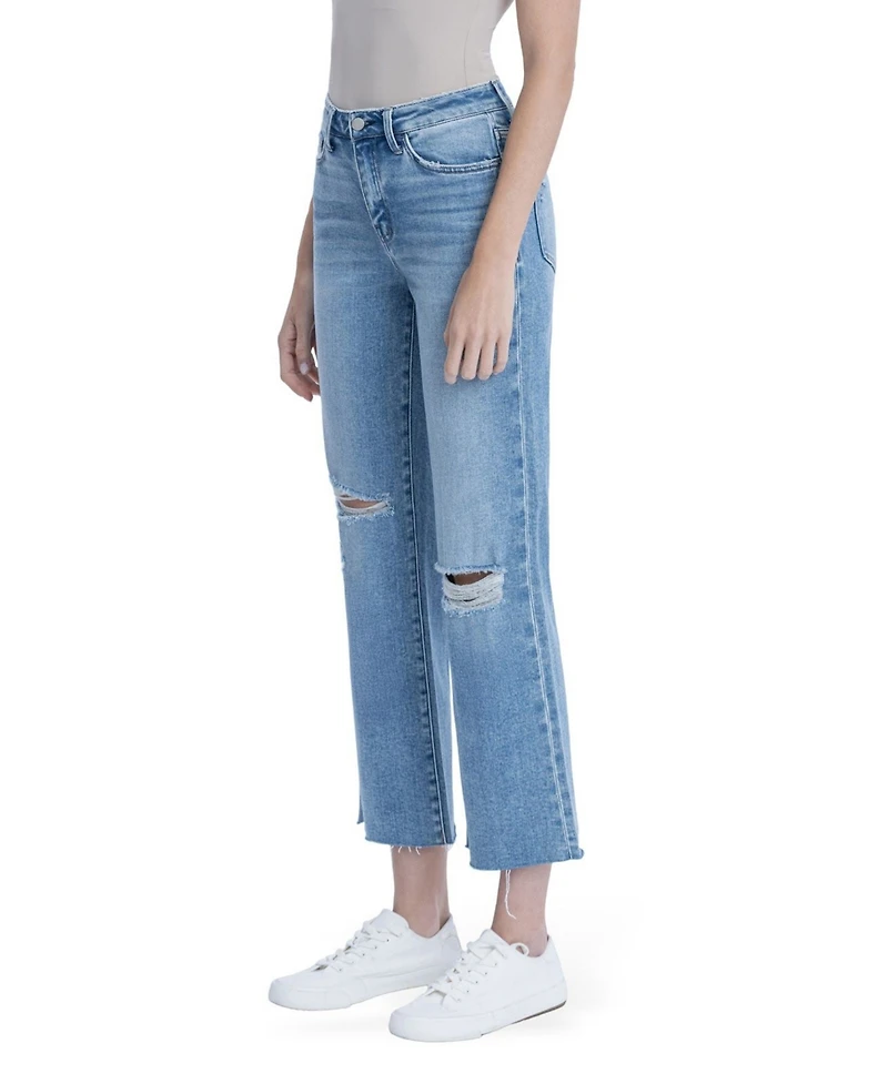 Flying Monkey Women's High Rise Raw Hem Crop Slim Wide Leg Jeans