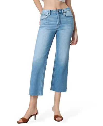 Flying Monkey Women's High Rise Raw Hem Crop Slim Wide Leg Jeans