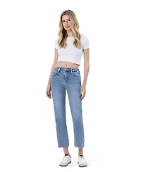 Vervet Women's Mid Rise Clean Cut Raw Hem Straight Jeans