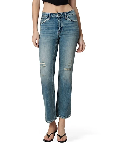 Vervet Women's Mid Rise Distressed Tinted Ankle Straight Jeans