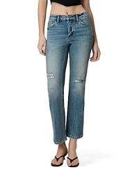 Vervet Women's Mid Rise Distressed Tinted Ankle Straight Jeans