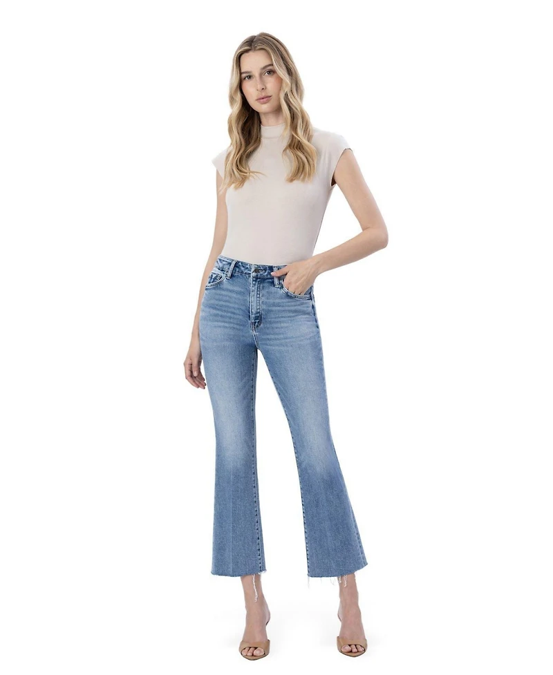 Flying Monkey Women's High Rise Raw Hem Kick Flare Jeans