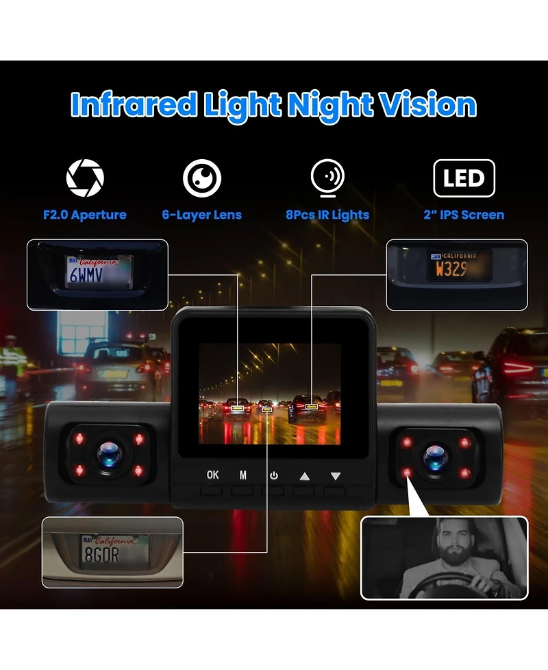 Neewer 1080P 4-Channel Dash Cam with Night Vision, Loop Recording, Parking Monitor