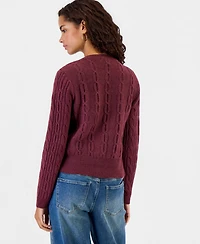 Hooked Up by Iot Juniors' Cable-Knit Crew-Neck Cardigan