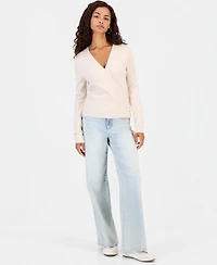 Hooked Up by Iot Juniors' Surplice Long-Sleeve V-Neck Wrap Sweater