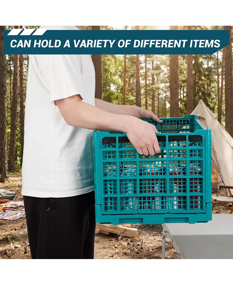 Gaomon 10PCS Stackable Collapsible Heavy Duty Plastic Storage Organizer Crate for Outdoor Office, Home, School, Camping, Green