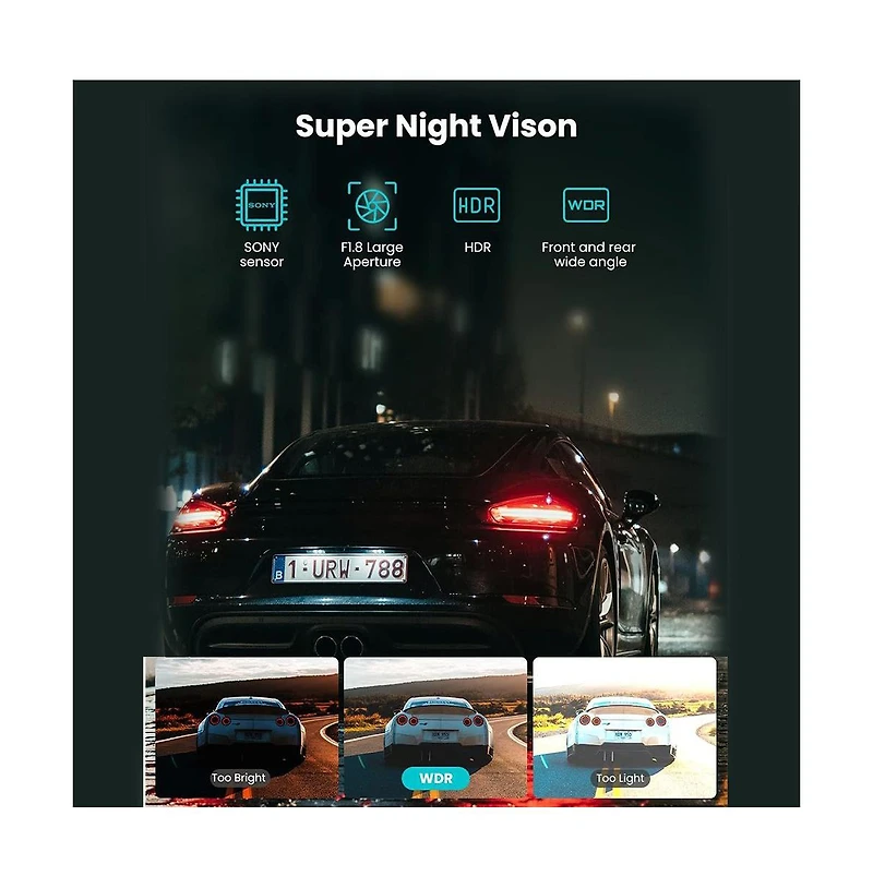 Neewer Front and rear Dash Cam, with 64GB card, 3.8 "4K Uhd Wifi Gps touchscreen