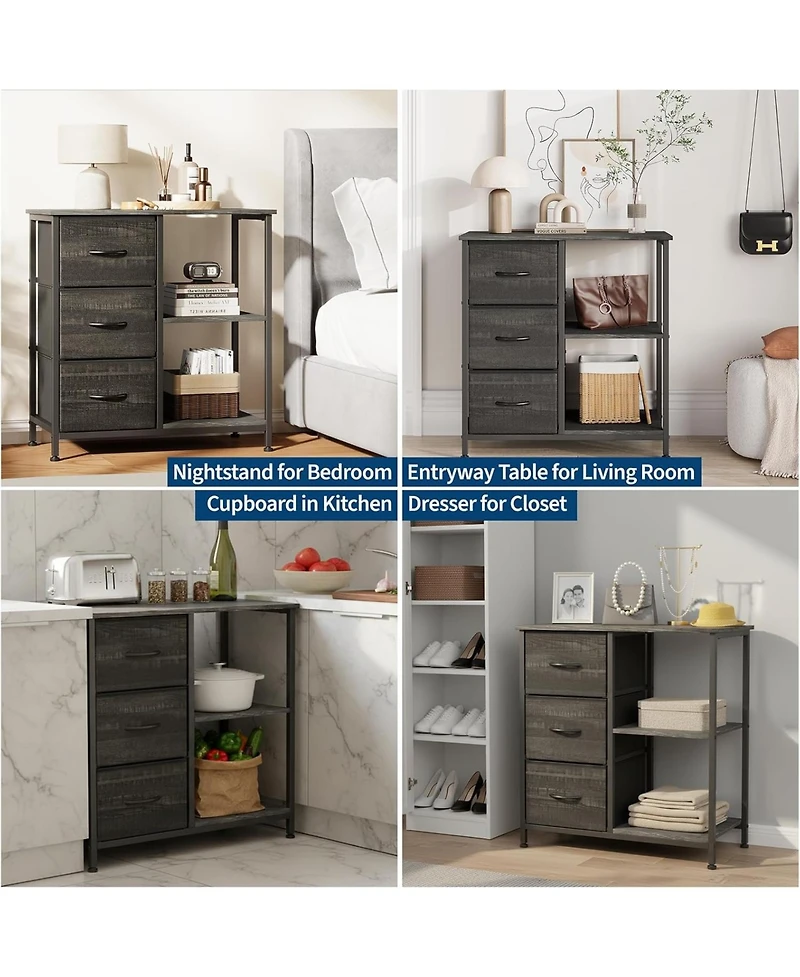 homfan 3-Drawer File Cabinet with Printer Stand - Under Desk Organizer with 2 Open Storage Shelves