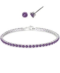 Macy's Simulated Round Laydown Bracelet with Matching Stud Earrings 2-Piece Set