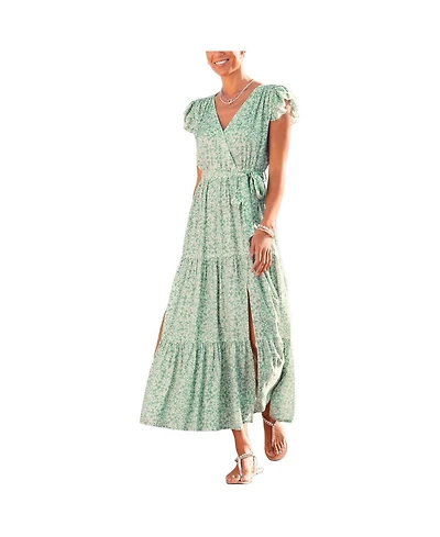 Lascana Women's Flutter Sleeve Maxi Dress