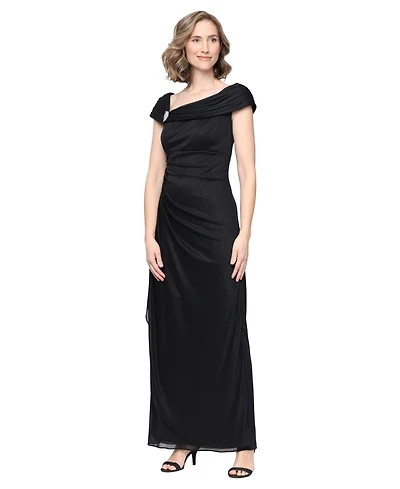 Alex Evenings Petite L-Neck Glitter-Mesh Long Dress