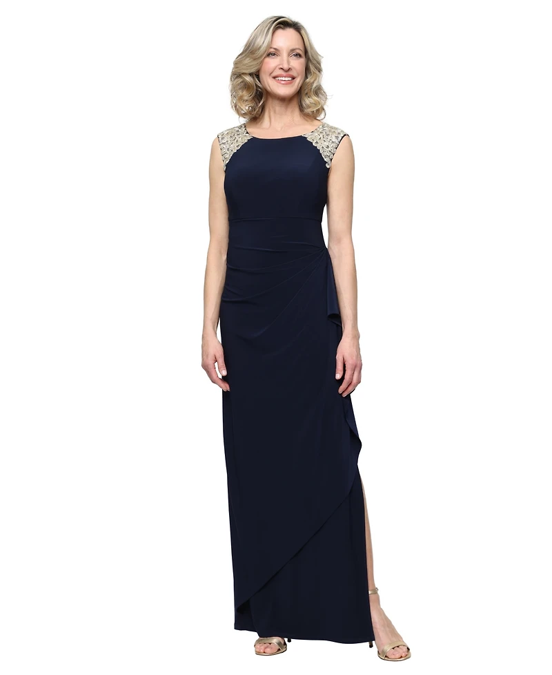 Alex Evenings Petite Embroidered Shoulder Illusion Ball Gown