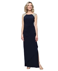Alex Evenings Petite Embroidered Shoulder Illusion Ball Gown