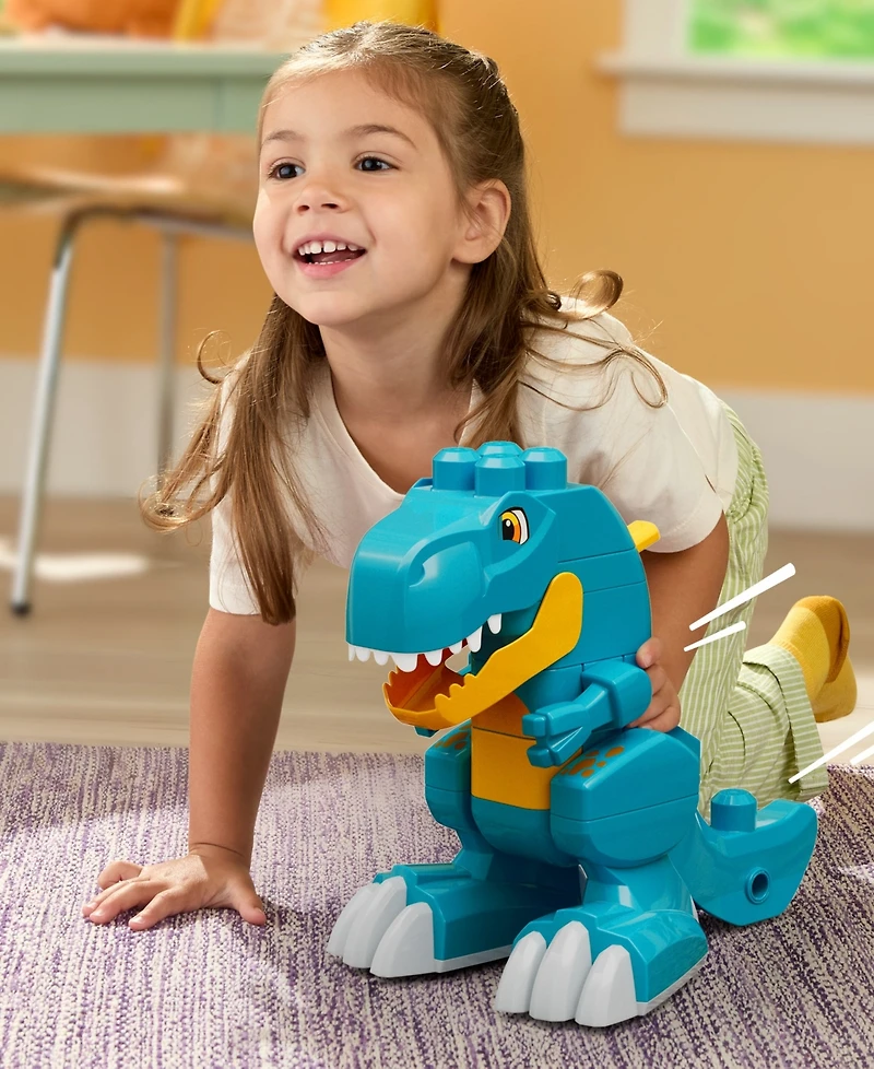Mega Bloks Fisher-Price Build & Chomp Dinosaur with Rolling Wheels, 25-Piece Building Set, Ages 3+