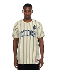 New Era Men's Cream Chicago Cubs Throwback Meshback Pinstripe T-Shirt