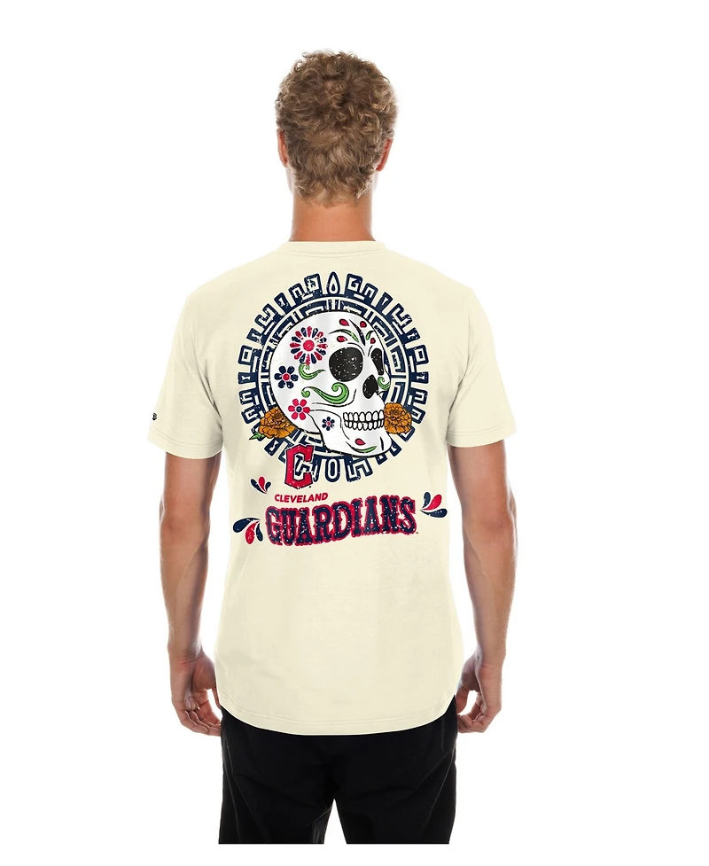 New Era Men's Natural Cleveland Guardians Dia de los Muertos Sugar Skull T-Shirt