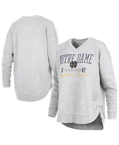 Pressbox Women's Heather Gray Notre Dame Fighting Irish Marcus East Hall Poncho V-Neck Sweatshirt