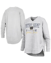 Pressbox Women's Heather Gray Notre Dame Fighting Irish Marcus East Hall Poncho V-Neck Sweatshirt
