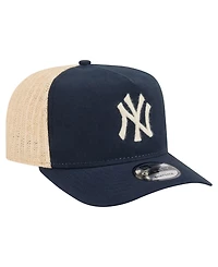 New Era Men's Navy/Natural New York Yankees Grained 9FIFTY A-Frame Trucker Adjustable Hat