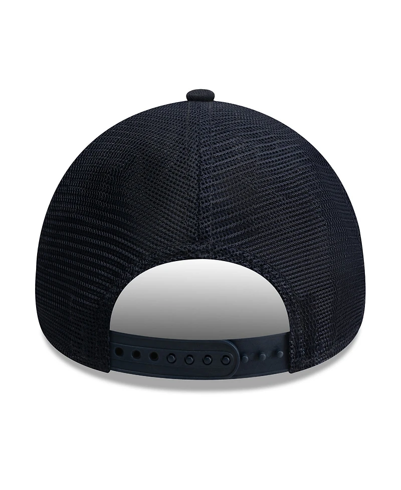 New Era Men's Navy New York Yankees Side Script 9FORTY A-Frame Trucker Adjustable Hat