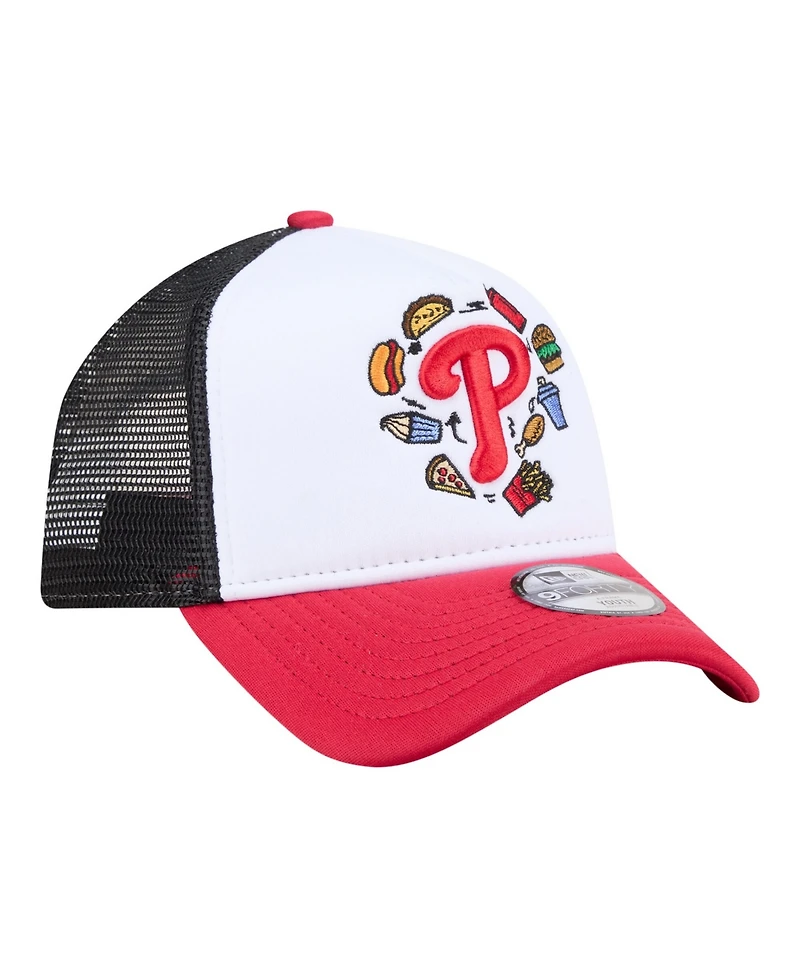 New Era Big Boys and Girls White/Red Philadelphia Phillies Food A-Frame 9FORTY Trucker Adjustable Hat
