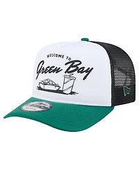 New Era Men's White/Green Green Bay Packers Foodie 9FIFTY A-Frame Trucker Snapback Hat